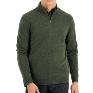CLUB ROOM MENS CASHMERE QUARTER ZIP SWEATER GREEN XXL